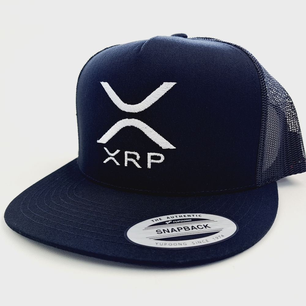 XRP Flat Bill Trucker Mesh Snapback Hat Cap Embroidered Patch